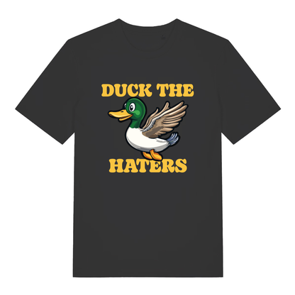 Black Duck The Haters T-shirt flat lay with flying duck funny pun graphic