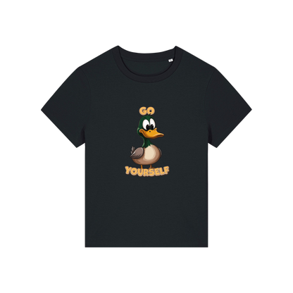 black funny animal t-shirt with the graphic of a duck and the slogan 'do yourself'