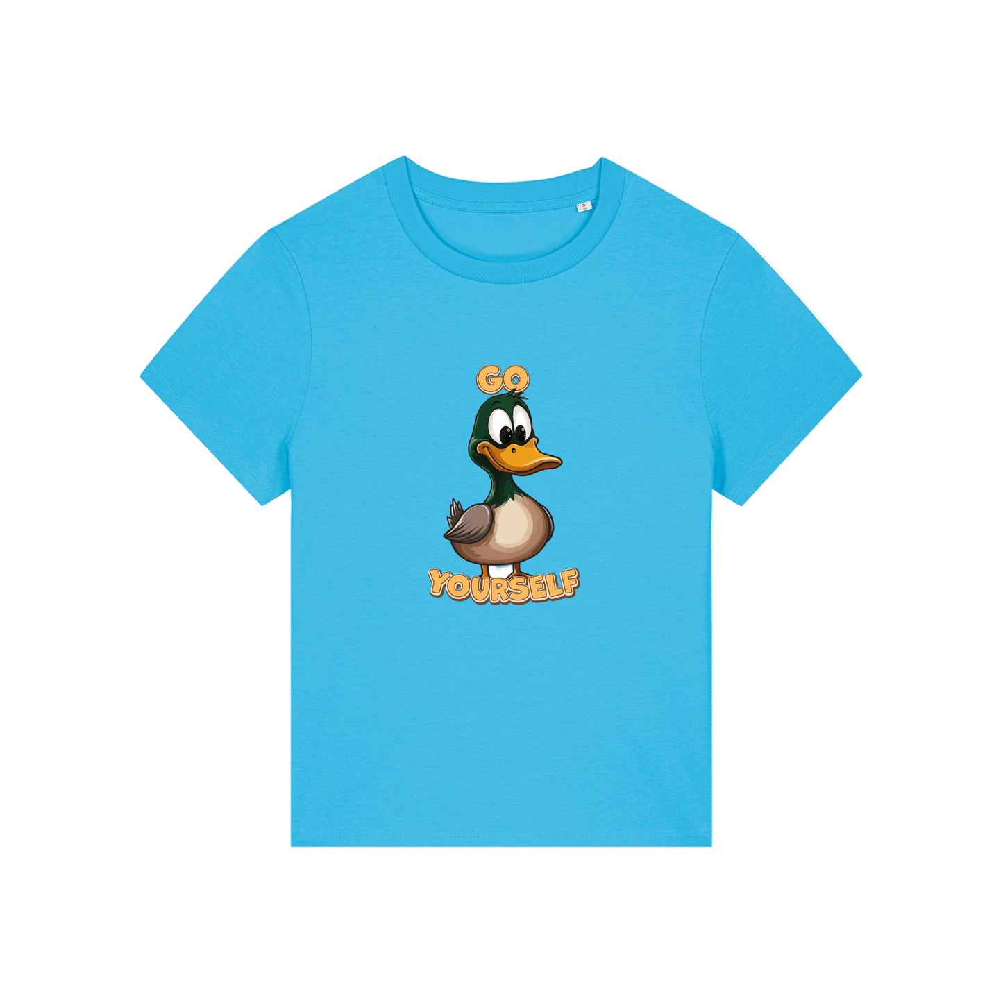 blue funny animal t-shirt with the graphic of a duck and the slogan 'do yourself'