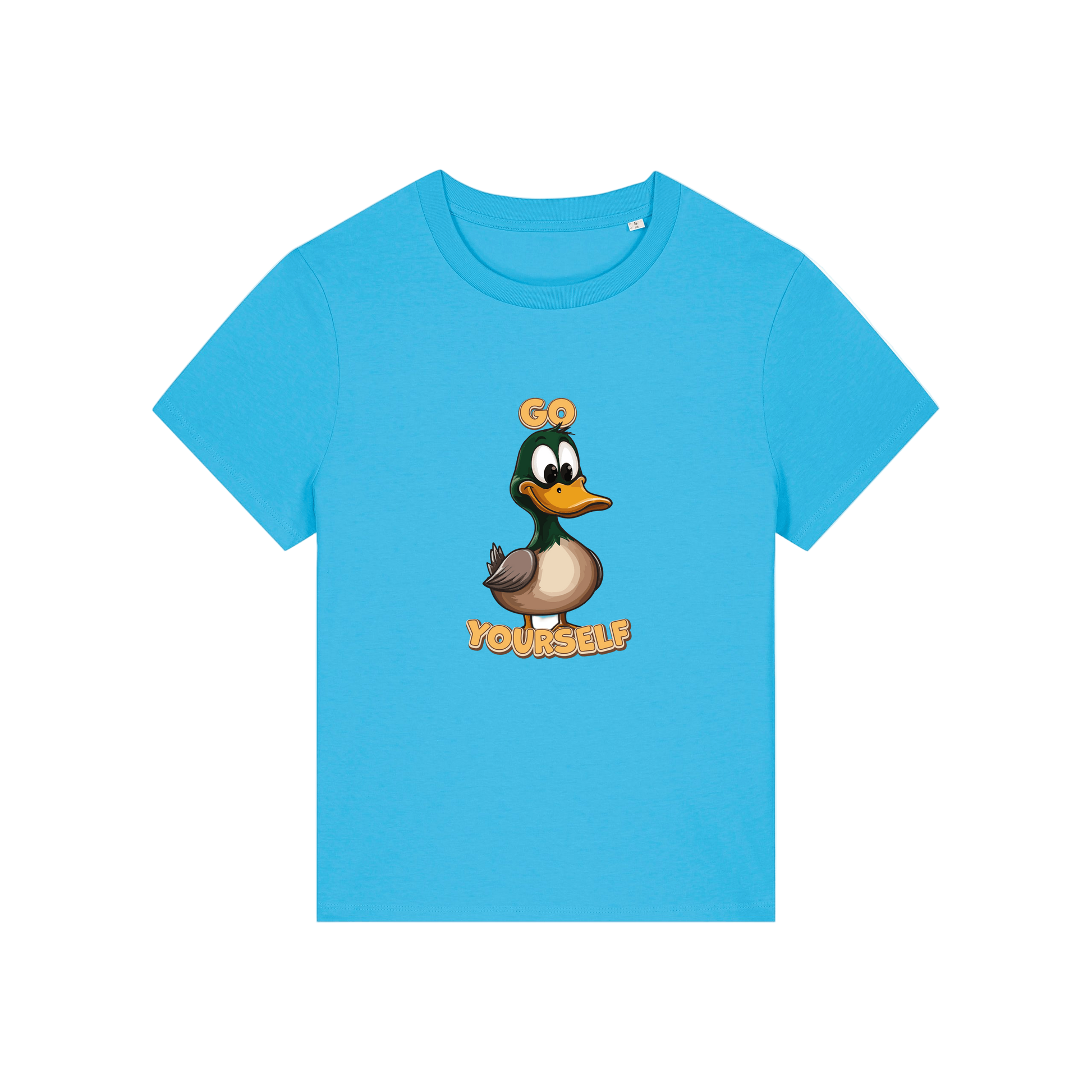 blue funny animal t-shirt with the graphic of a duck and the slogan 'do yourself'