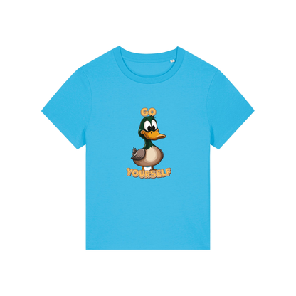 blue funny animal t-shirt with the graphic of a duck and the slogan 'do yourself'