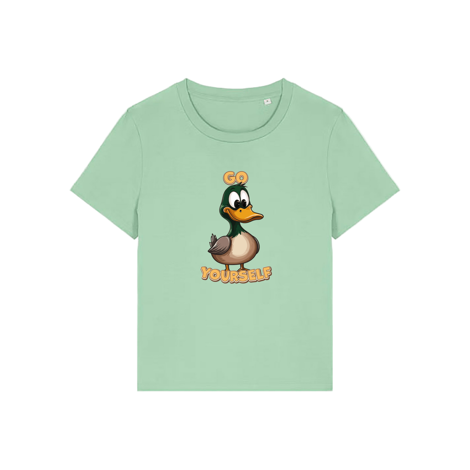 green funny animal t-shirt with the graphic of a duck and the slogan 'do yourself'
