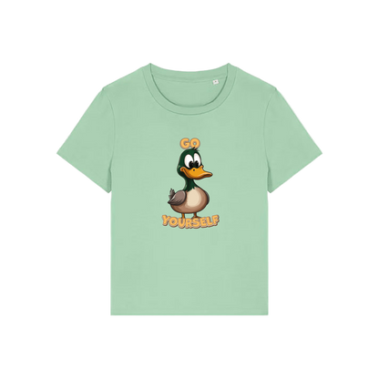 green funny animal t-shirt with the graphic of a duck and the slogan 'do yourself'