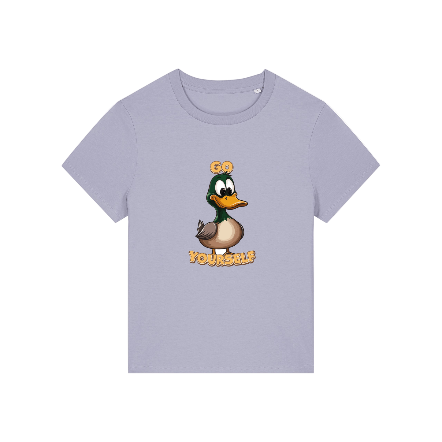 lavender funny animal t-shirt with the graphic of a duck and the slogan 'do yourself'