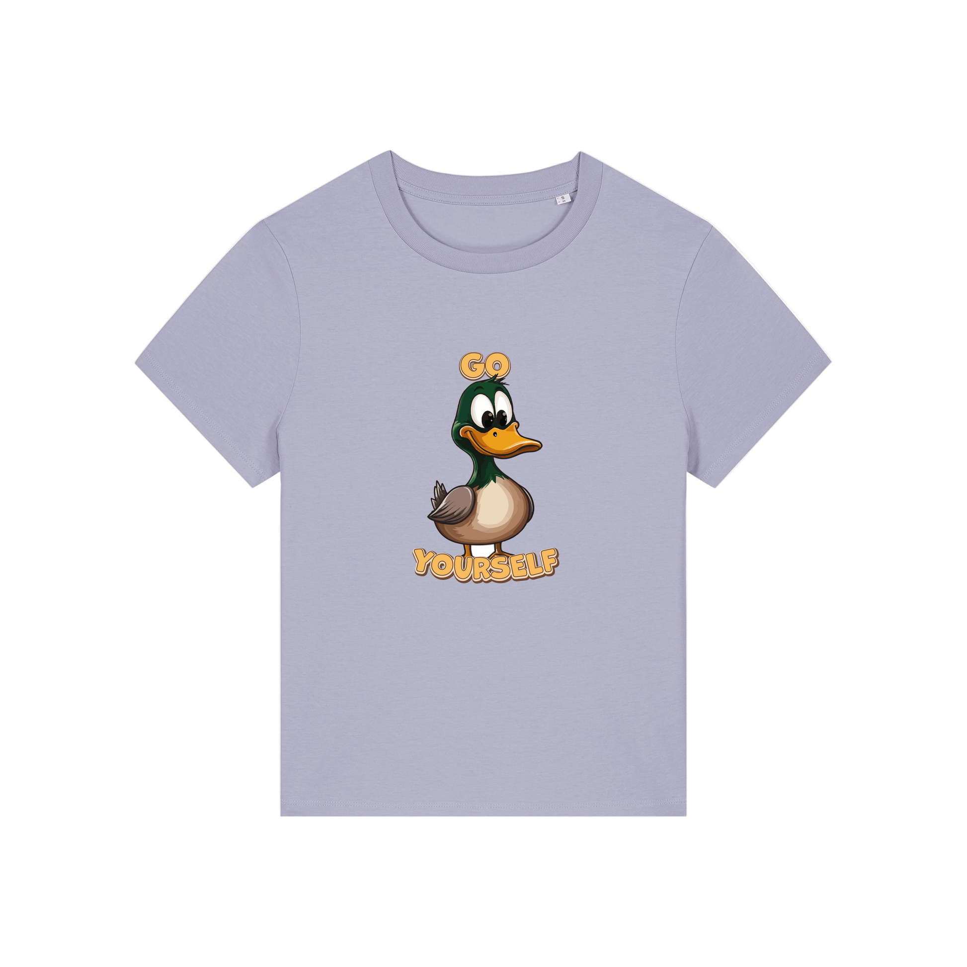 lavender funny animal t-shirt with the graphic of a duck and the slogan 'do yourself'