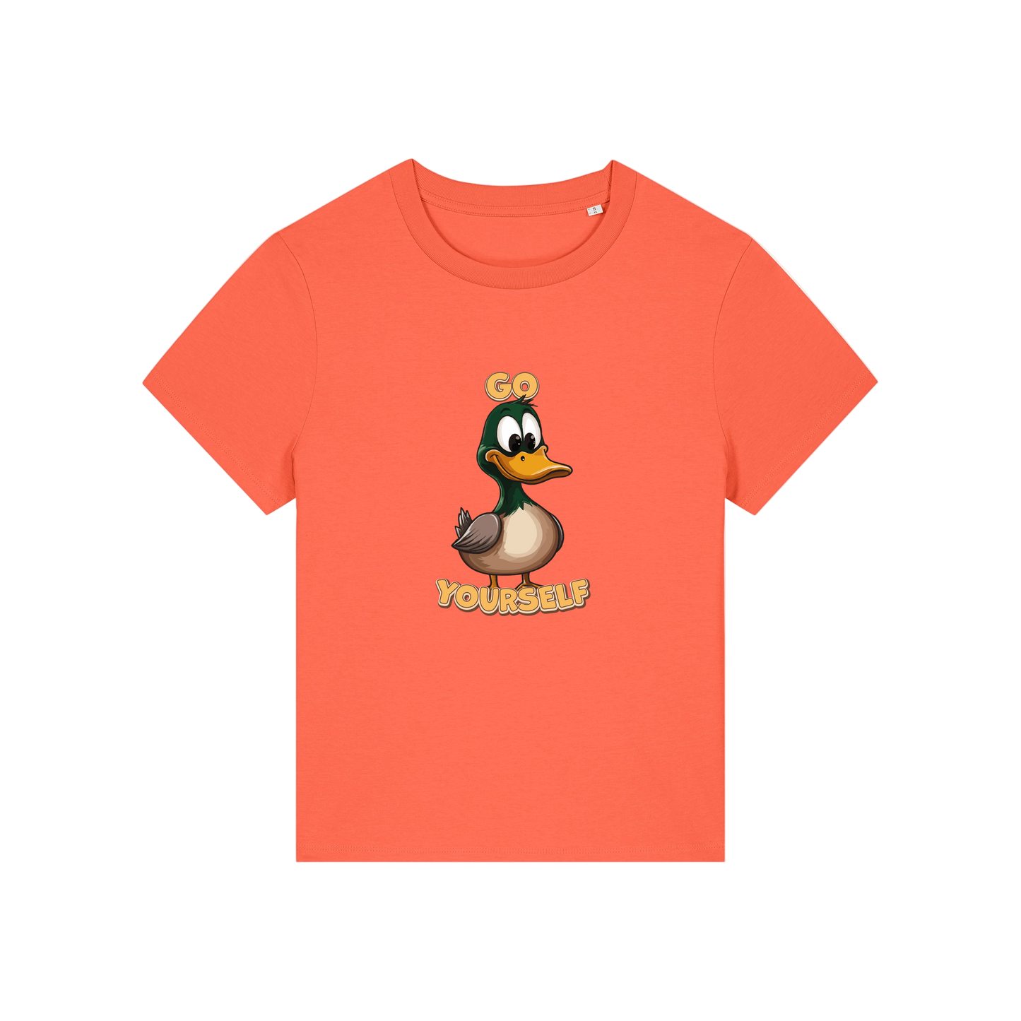 orange funny animal t-shirt with the graphic of a duck and the slogan 'do yourself'