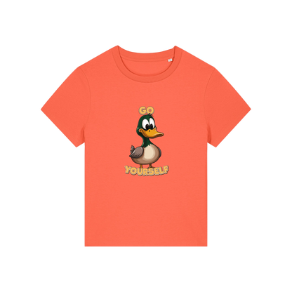 orange funny animal t-shirt with the graphic of a duck and the slogan 'do yourself'