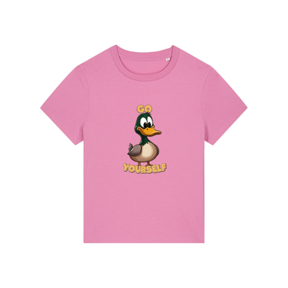 pink funny animal t-shirt with the graphic of a duck and the slogan 'do yourself'