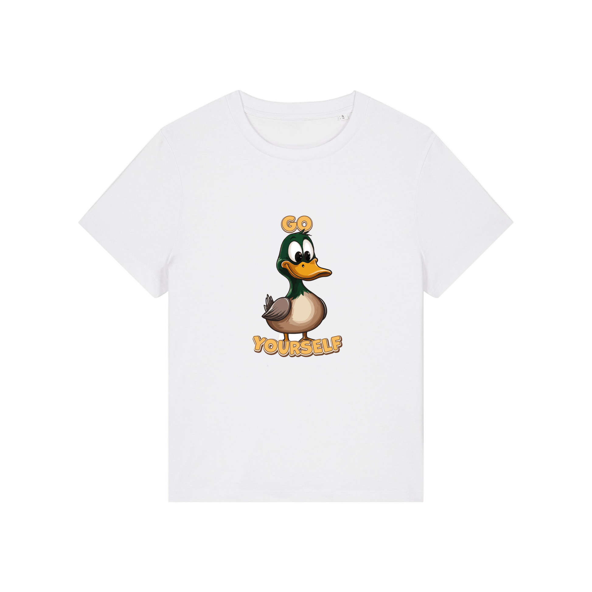 white funny animal t-shirt with the graphic of a duck and the slogan 'do yourself'