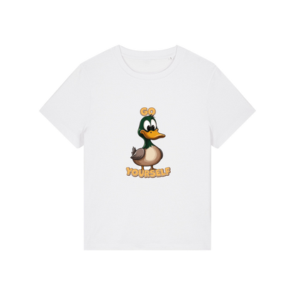 white funny animal t-shirt with the graphic of a duck and the slogan 'do yourself'