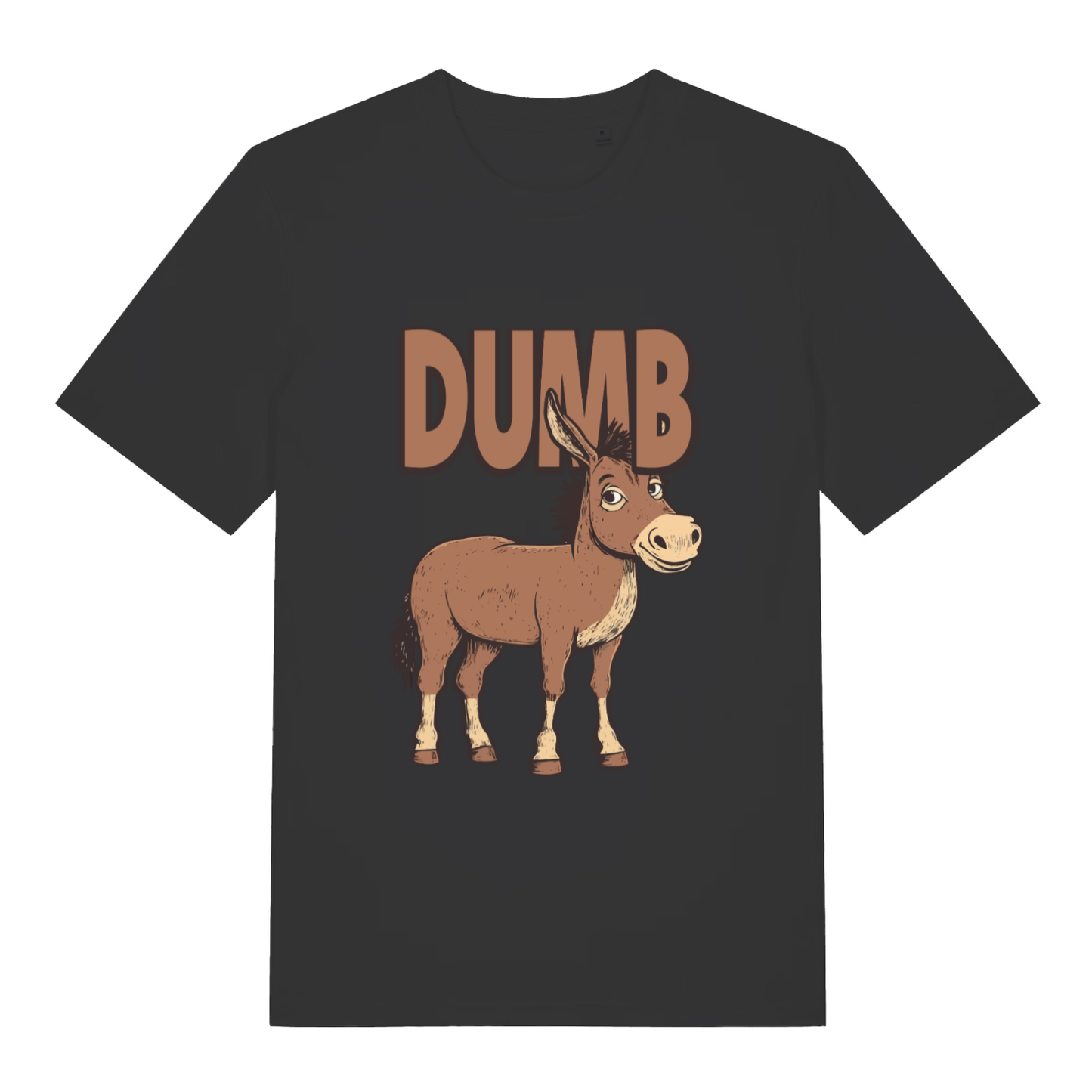 Black Dumb Ass T-shirt flat lay with cute donkey funny pun graphic