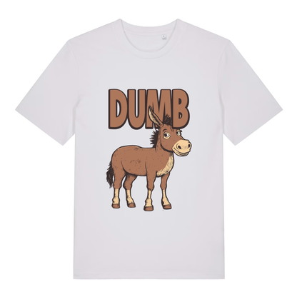 White Dumb Ass T-shirt flat lay with clean donkey "Dumb Ass" slogan design