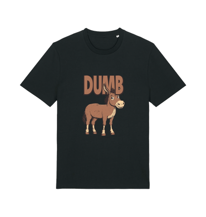 Black funny offensive t-shirt with a cartoon donkey and  the slogan 'DUMB' 