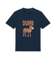 navy funny offensive t-shirt with a cartoon donkey and  the slogan 'DUMB' 
