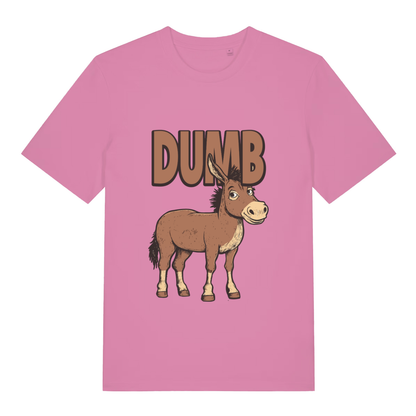 Bubble Pink women's Dumb Ass T-shirt flat lay featuring cartoon donkey "Dumb Ass" design