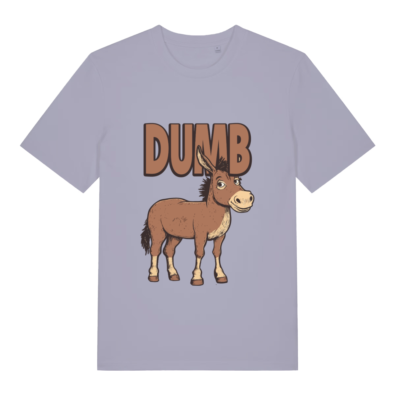 Lavender women's Dumb Ass T-shirt flat lay with adorable donkey pun graphic