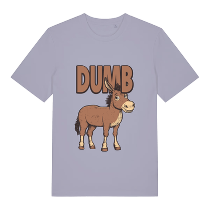 Lavender women's Dumb Ass T-shirt flat lay with adorable donkey pun graphic