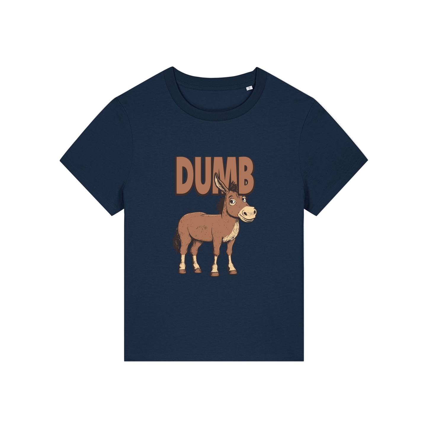 navy funny animal t-shirt with the graphic of a cartoon donkey and the word 'dumb'
