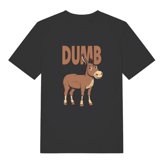 black funny offensive t-shirt with the graphic of a donkey and the word 'dumb'