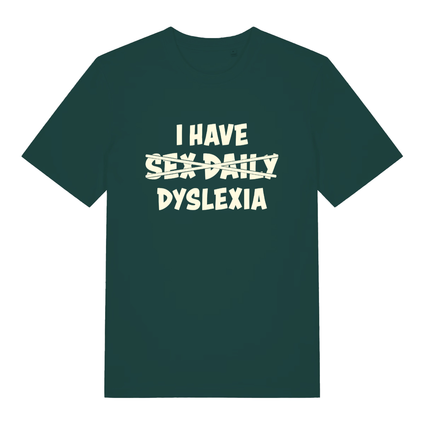 Glazed Green Dyslexia T-shirt flat lay with bold dyslexia pun slogan design