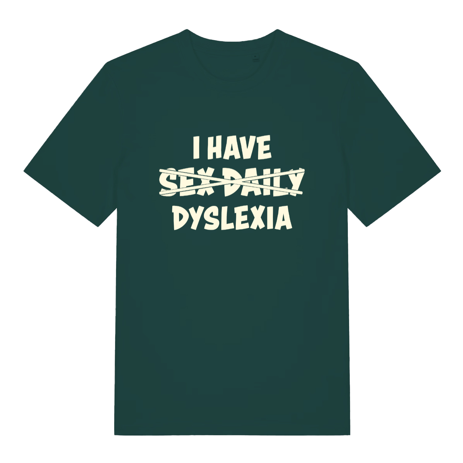 Glazed Green Dyslexia T-shirt flat lay with bold dyslexia pun slogan design