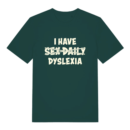 Glazed Green Dyslexia T-shirt flat lay with bold dyslexia pun slogan design