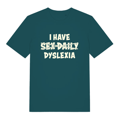 Stargazer women's Dyslexia T-shirt flat lay displaying funny "I Have Sex Daily Dyslexia" artwork