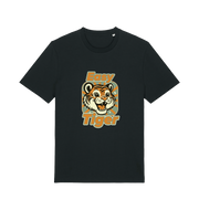 black animal t-shirt with the graphic of a cartoon tiger and the slogan 'easy tiger'