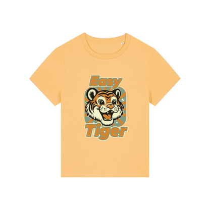 yellow animal t-shirt with the graphic of a tiger and the slogan 'easy tiger'