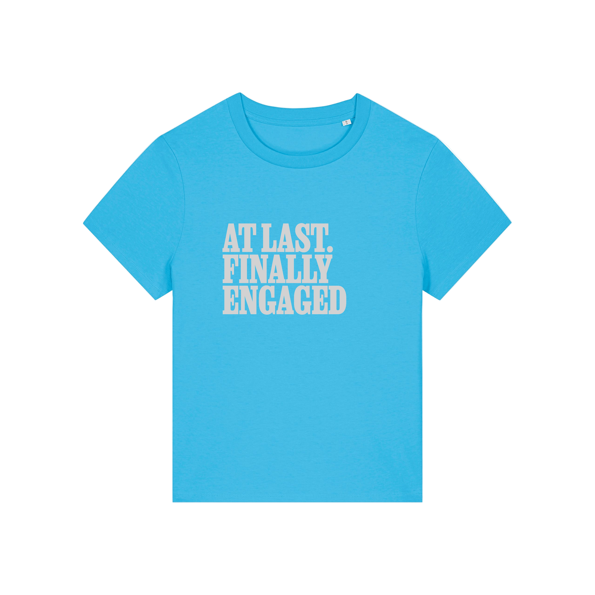 blue matching t-shirt with the slogan 'at last finally engaged'