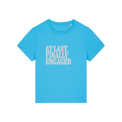 blue matching t-shirt with the slogan 'at last finally engaged'