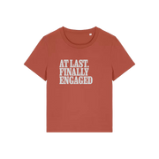brown matching t-shirt with the slogan 'at last finally engaged'