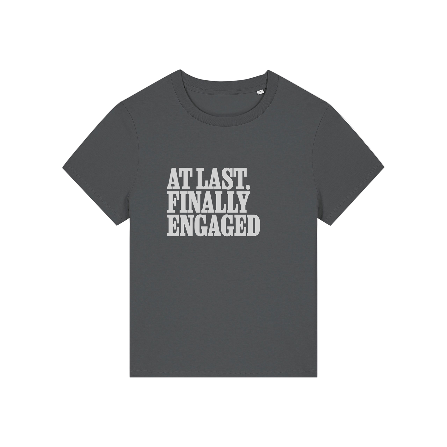 grey matching t-shirt with the slogan 'at last finally engaged'