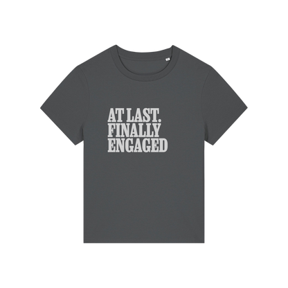 grey matching t-shirt with the slogan 'at last finally engaged'