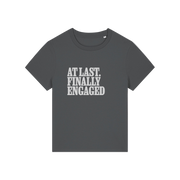 grey matching t-shirt with the slogan 'at last finally engaged'