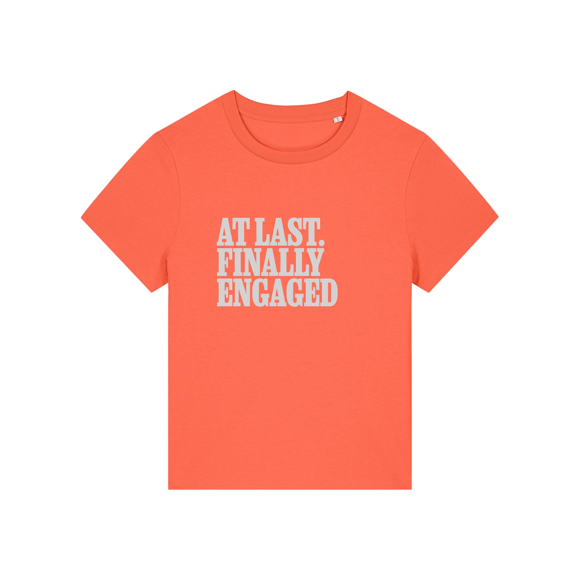 orange matching t-shirt with the slogan 'at last finally engaged'
