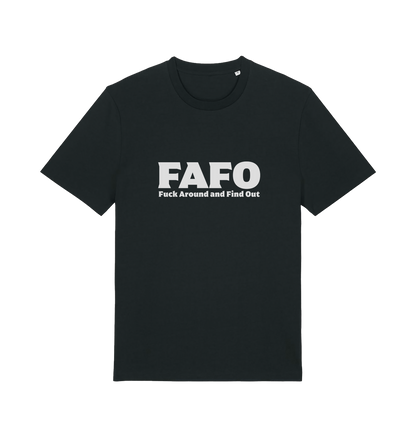 Black gen x t-shirt with 'FAFO Fuck Around and Find Out' slogan