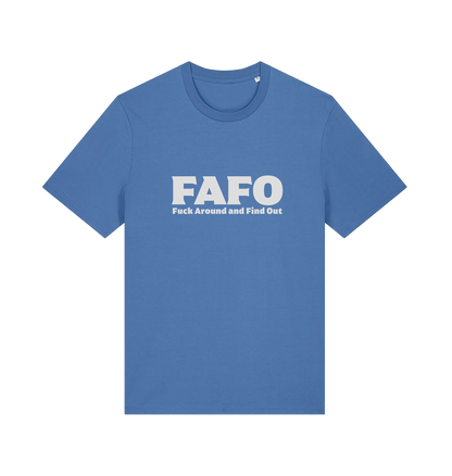 blue gen x t-shirt with 'FAFO Fuck Around and Find Out' slogan