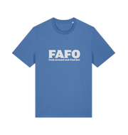 blue gen x t-shirt with 'FAFO Fuck Around and Find Out' slogan