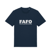 navy gen x t-shirt with 'FAFO Fuck Around and Find Out' slogan