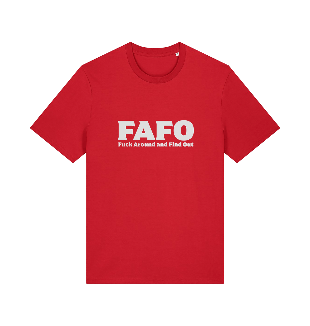 red gen x t-shirt with 'FAFO Fuck Around and Find Out' slogan