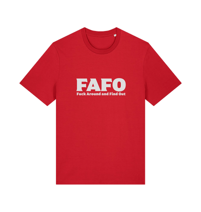 red gen x t-shirt with 'FAFO Fuck Around and Find Out' slogan