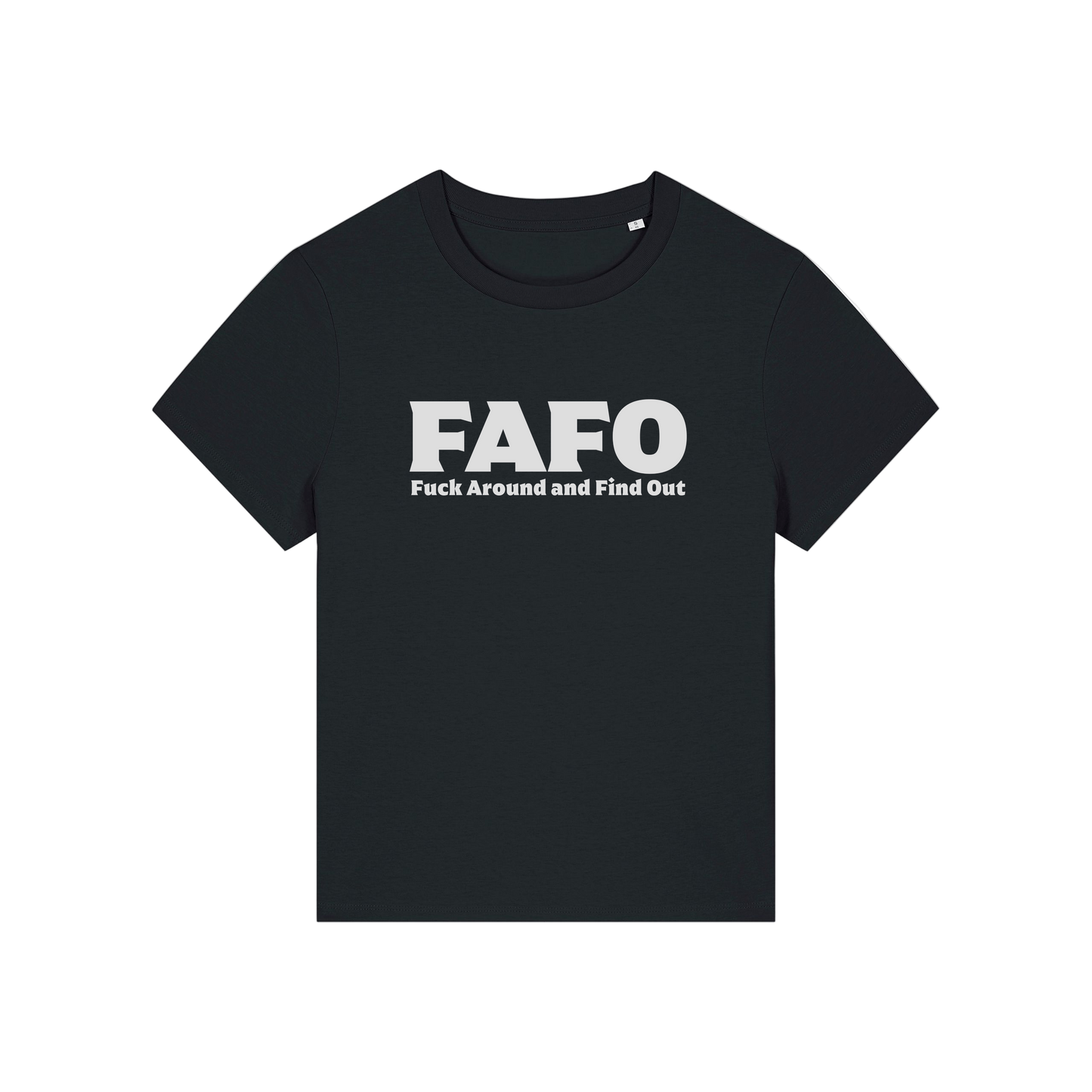 black gen x t-shirt with the slogan 'fafo - fuck around and find out'