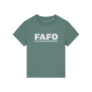 green gen x t-shirt with the slogan 'fafo - fuck around and find out'