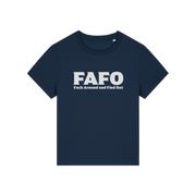 navy gen x t-shirt with the slogan 'fafo - fuck around and find out'