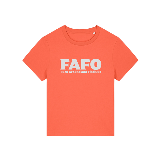 orange gen x t-shirt with the slogan 'fafo - fuck around and find out'