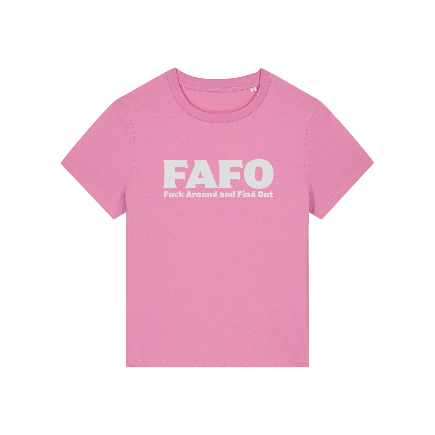 pink gen x t-shirt with the slogan 'fafo - fuck around and find out'