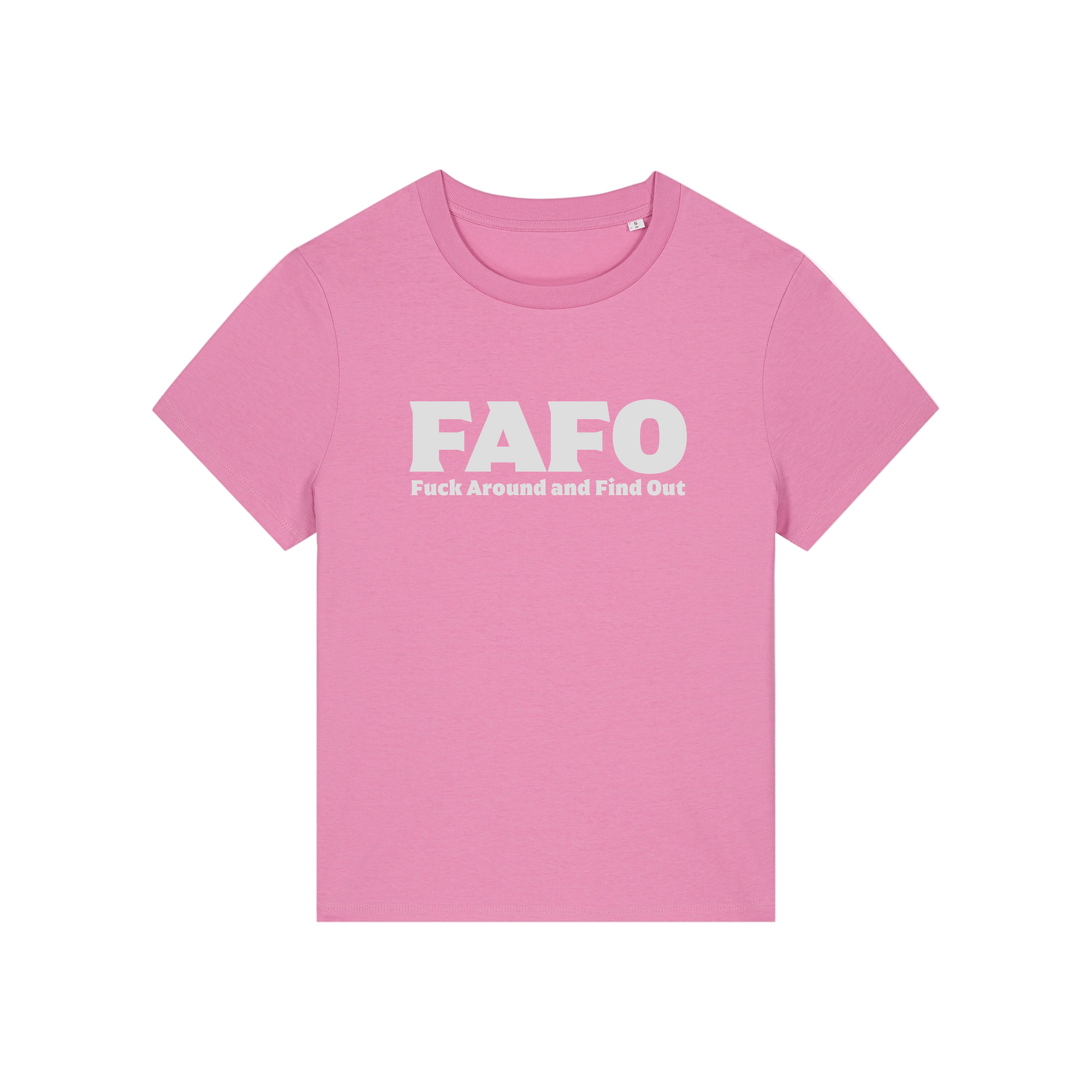 pink gen x t-shirt with the slogan 'fafo - fuck around and find out'