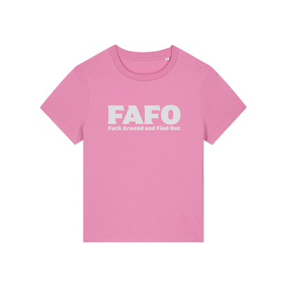 pink gen x t-shirt with the slogan 'fafo - fuck around and find out'