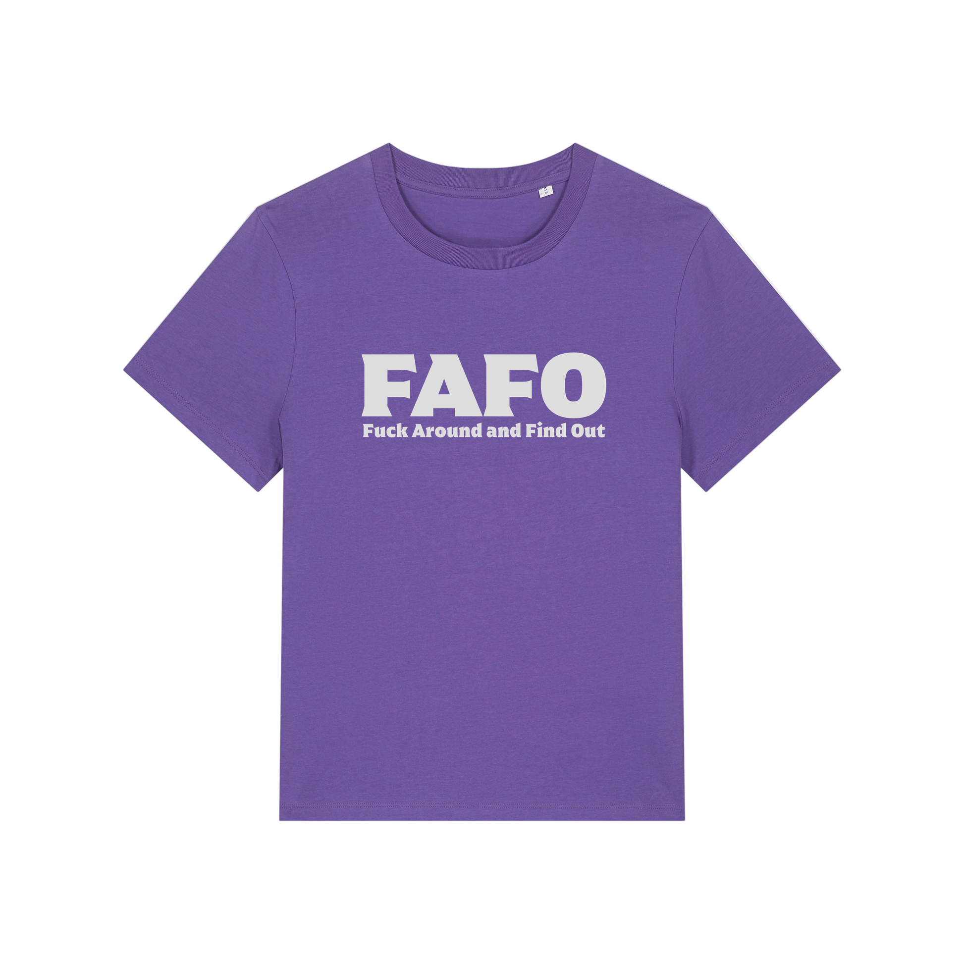 purple gen x t-shirt with the slogan 'fafo - fuck around and find out'